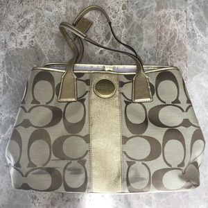Coach F13533 Gold Signature Stripe Hand Bag
